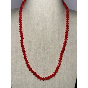 Vintage Red Coral Bead Necklace 26” with Barrel Closure